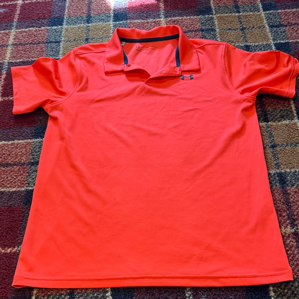 Under Armour boys pink/Orange Polo Shirt. Size YXL. Worn a few times.